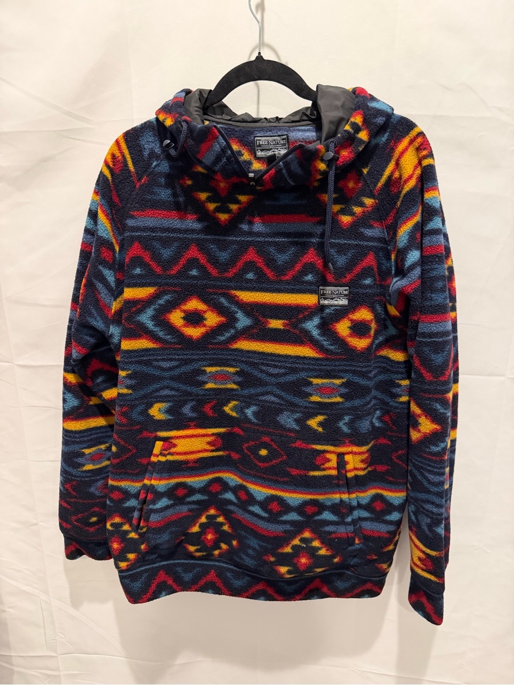 Men’s Vintage Free Nature Fleece Aztec Pullover Hoodie size M.Aztec,southwestern